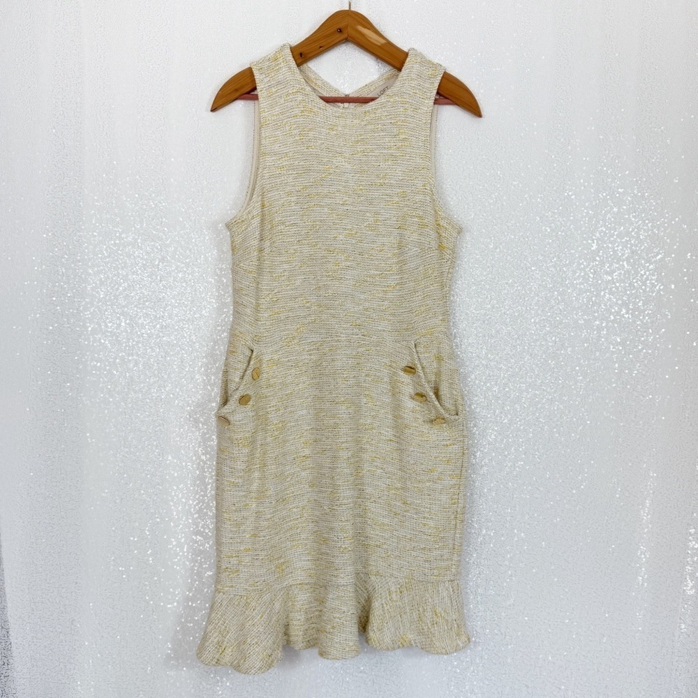 LOFT yellow Tweed Sleeveless Ruffle Hem dress size 10P - Picture 11 of 11